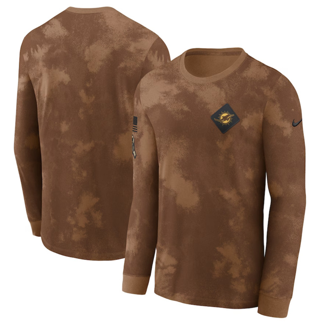 Men's Miami Dolphins Brown 2023 Salute To Service Long Sleeve T-Shirt